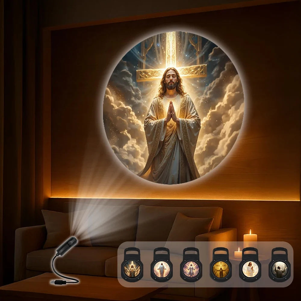 God and Jesus Pattern Projection Light | Six Rotating Religious Ceiling Decor