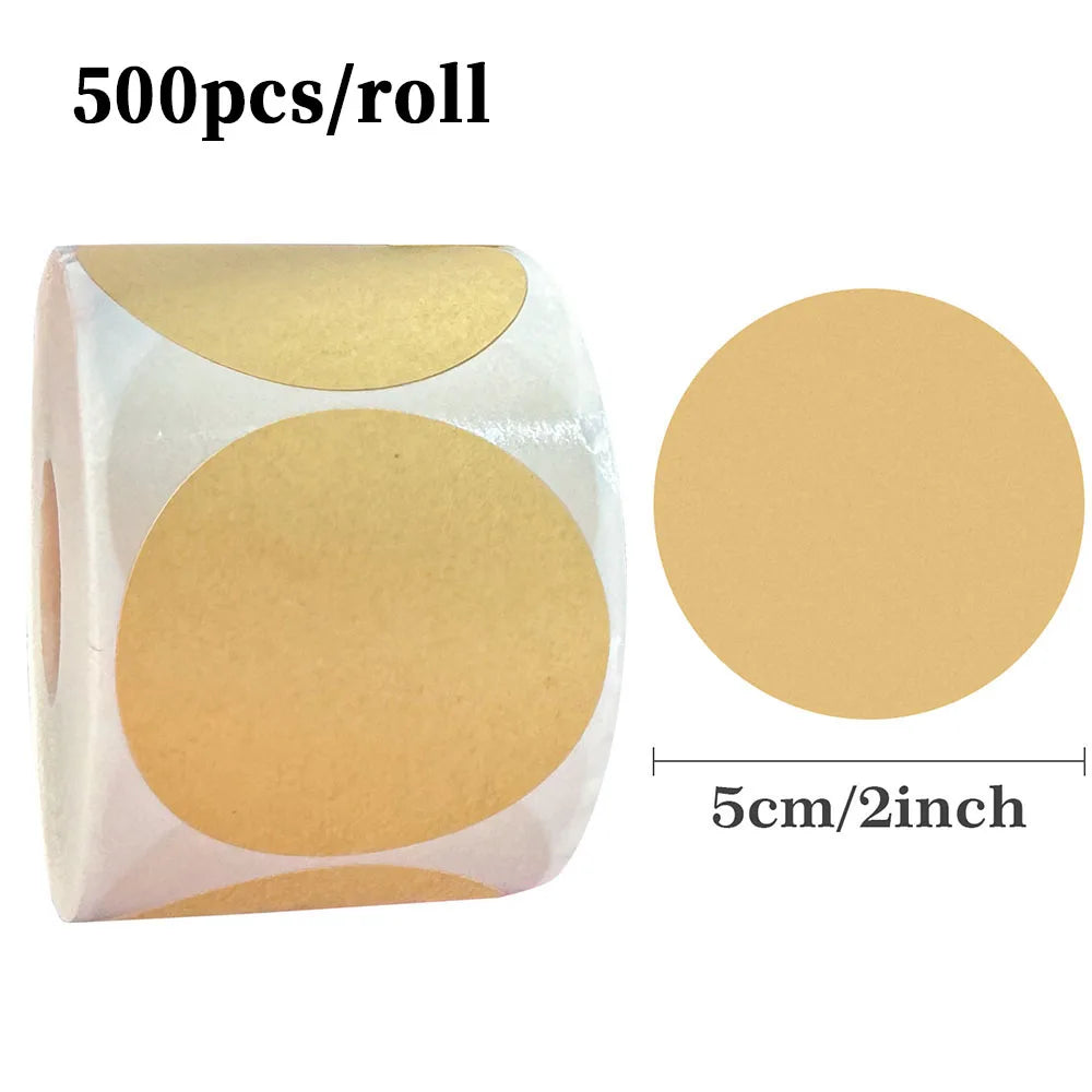 Kraft Round Self-Adhesive Labels | 500pcs per Roll for Organizing and Personalizing