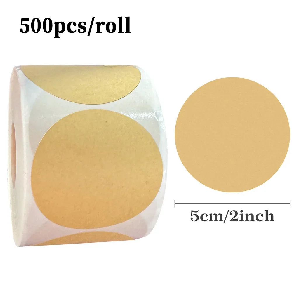 Kraft Round Self-Adhesive Labels | 500pcs per Roll, 3 Sizes