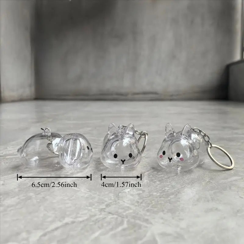 Pet Hair Memorial Transparent Storage Box Keyring | Cute Animal Rabbit Fur Organizer Keychain Bag Pendant