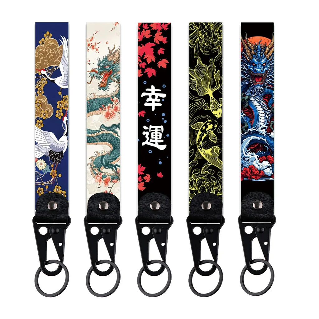 Artistic Keychain Set | Crane Car Koi Fish Dragon Jewelry Key Rings