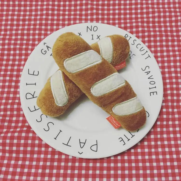 French Baguette Dog Toy | Squeaky Plush Bread Toy