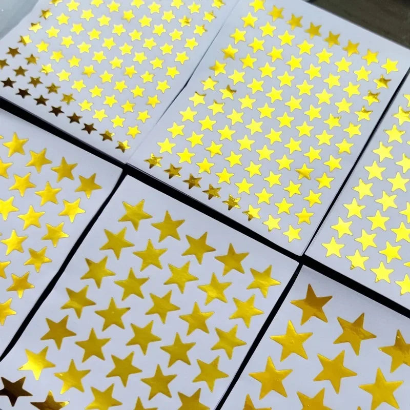 Gold Star Sticker Set for Teachers and Class Rewards | 10 Sheets of Five Pointed Star Stickers