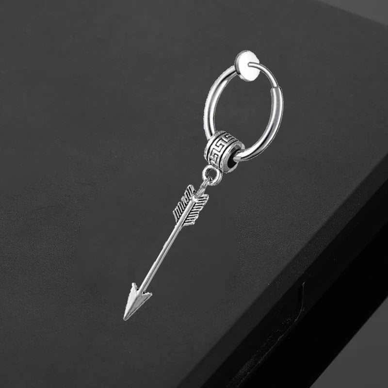 Black Arrow Punk Stainless Steel Stud Earrings | Unisex Gothic Ear Clip Set