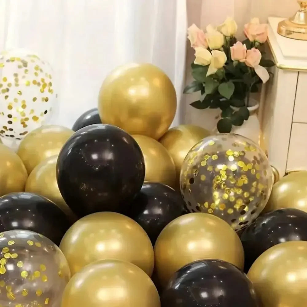 16pcs Black Metallic Sequin Glitter Balloons | Party Decoration Set