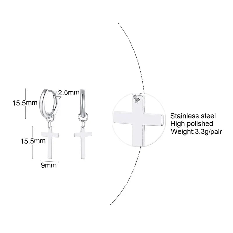 Stainless Steel Cross Earrings for Men | Religious Stud Earrings
