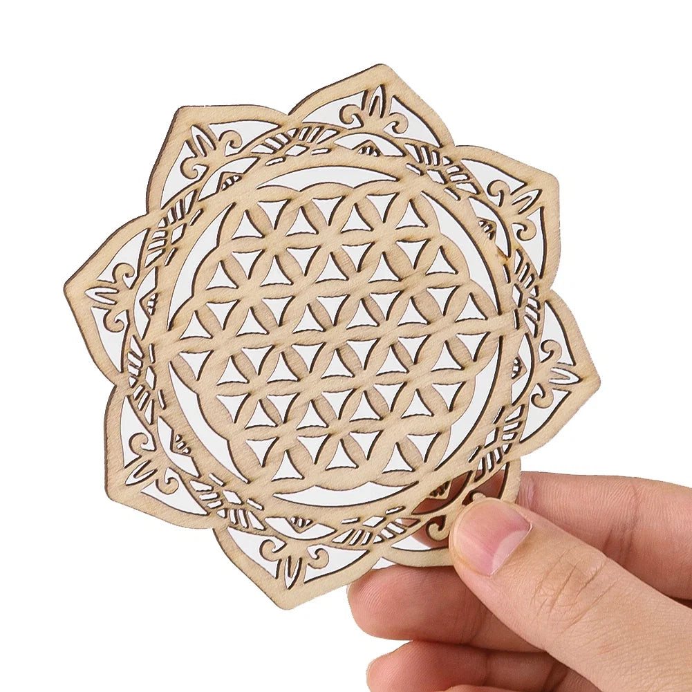 Wooden Chakra Board with Metatron Flower | Laser Engraved Meditation Coaster