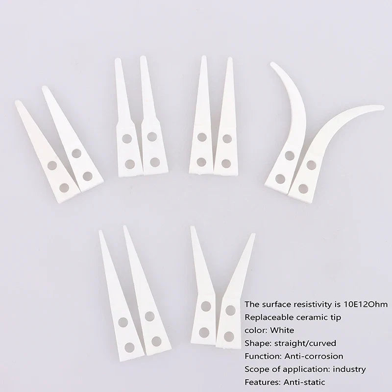 Anti-static Ceramic Tweezers Set | 2pcs Straight and Curved Tip for Electronics Repair