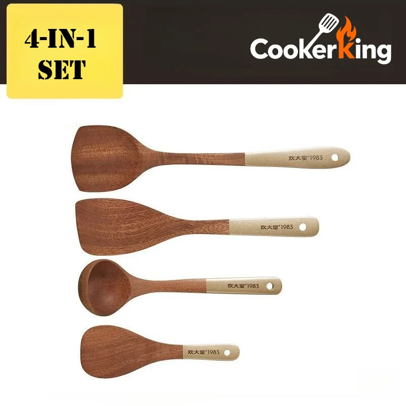 4 in 1 Cooking Tool Set | Ebony Wood Spatula and Spoon Set for Kitchen