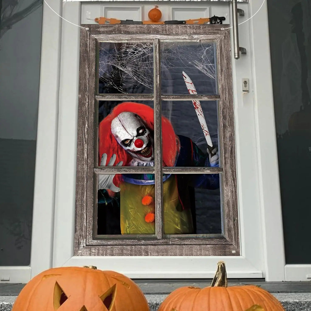 Scary Clown Window Clings | Washable Window Decor for Halloween