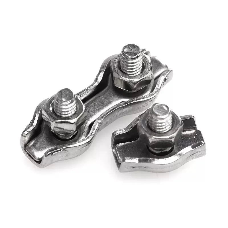 Waterproof Stainless Steel Wire Rope Clips | Single and Double Grips for M2-M6 Cable