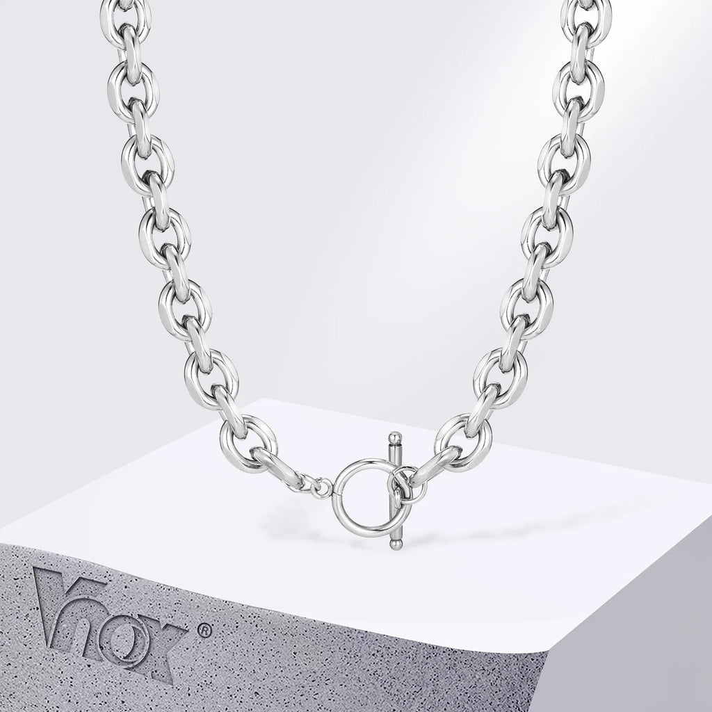 Vnox 9mm Chunky Chain Necklace | Thick Rolo Link Collar with Toggle Clasp