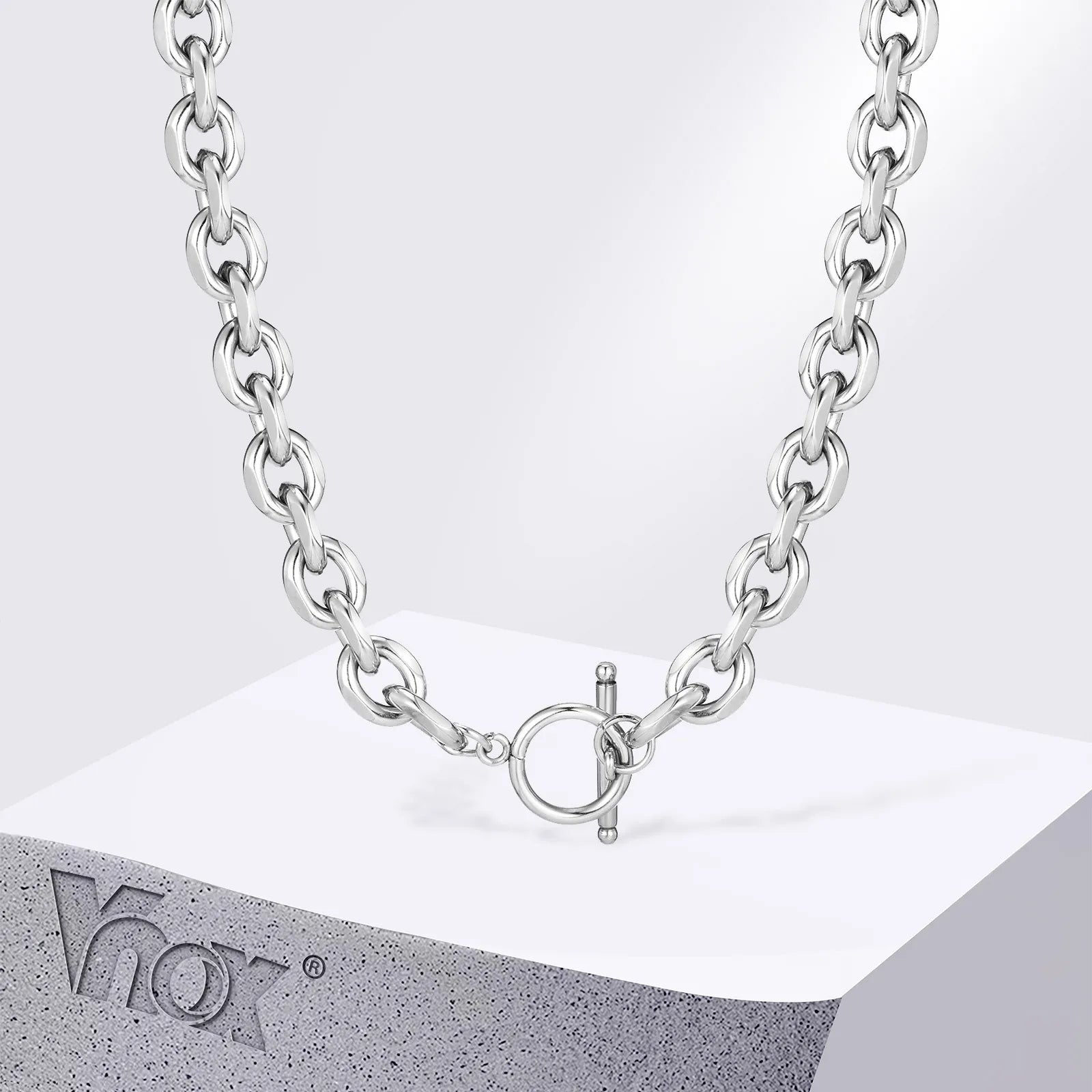 Vnox 9mm Chunky Chain Necklace | Thick Rolo Link Collar with Toggle Clasp