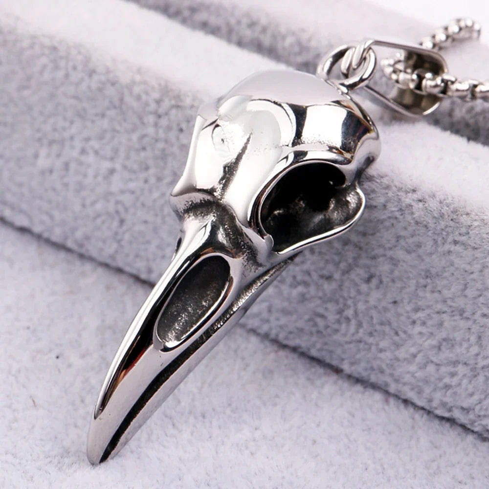 Viking Crow Skull Pendant Necklace | Stainless Steel Punk Jewelry for Men and Women