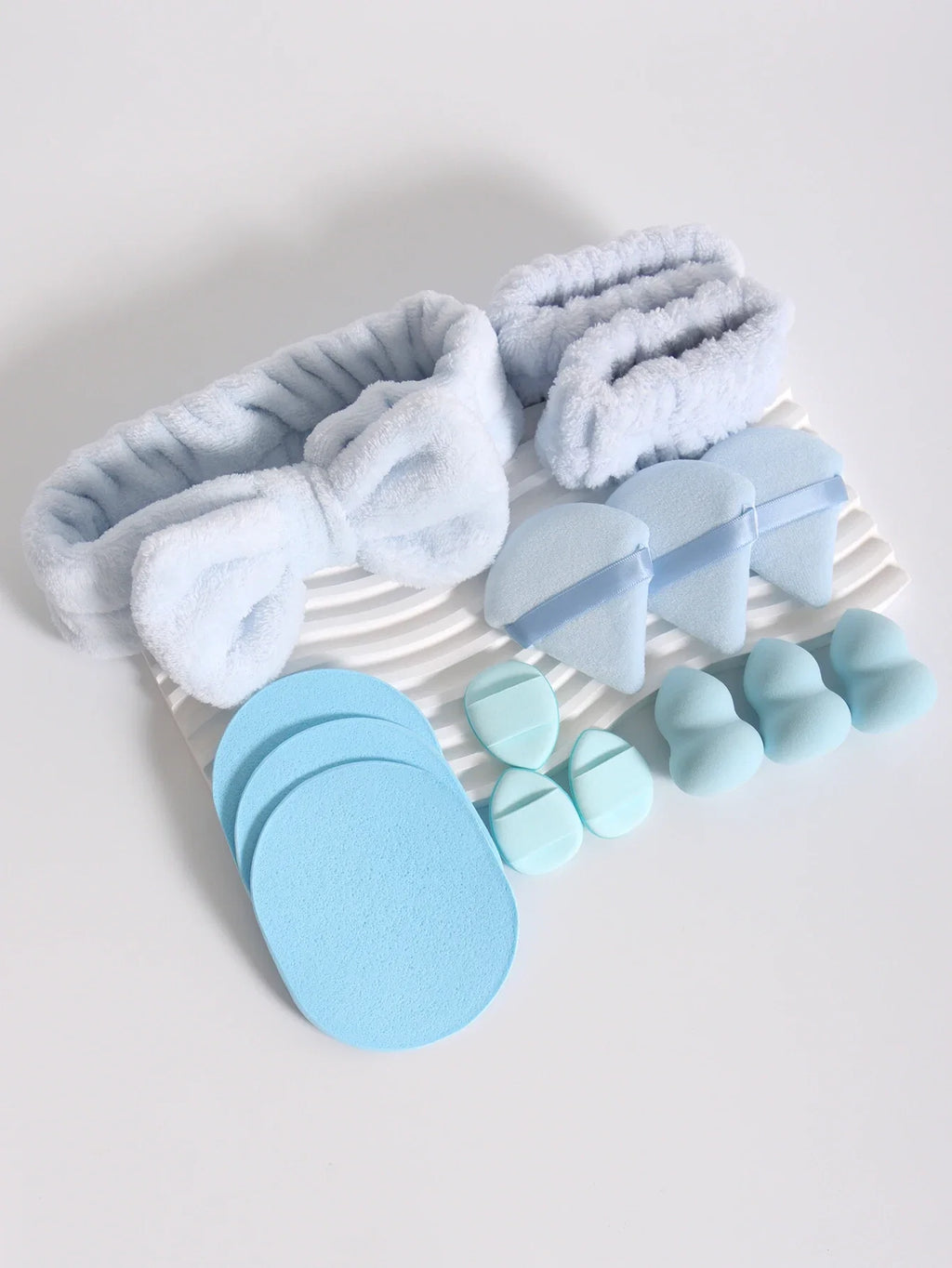 15Pcs Multi-Colored Fluffy Headband and Makeup Sponge Set | Sweet Style Beauty Kit