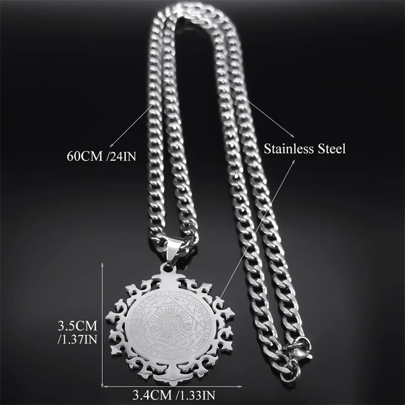 Seven Archangels Amulet Necklace | Stainless Steel Seal of Salomon Protection Talisman