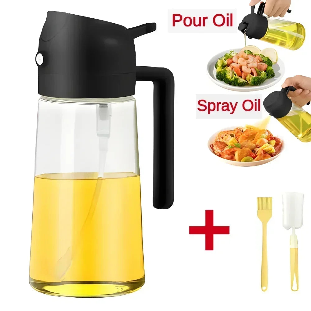 2 in 1 Oil Sprayer and Dispenser Bottle | Cooking Oil Spray Bottle for BBQ, Air Fryer, and Salad
