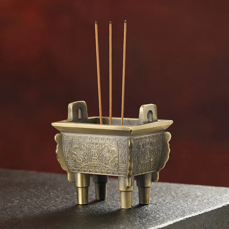 Mini Bronze Incense Burner | Chinese Retro Dragon Carving Decoration