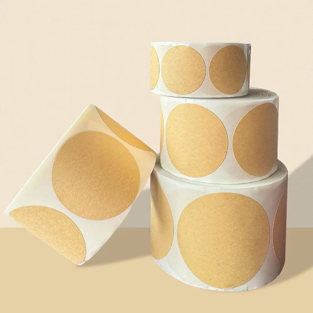 Kraft Round Self-Adhesive Labels | 500pcs per Roll for Organizing and Personalizing
