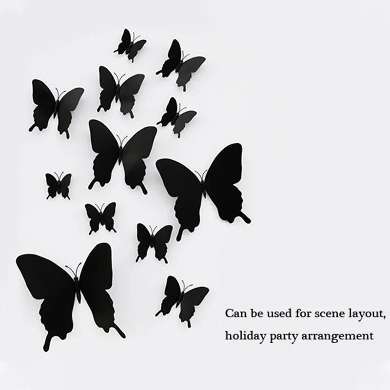 12Pcs/set 3D Black Pteris Butterfly Wall Sticker Set | Magnetic Decorations