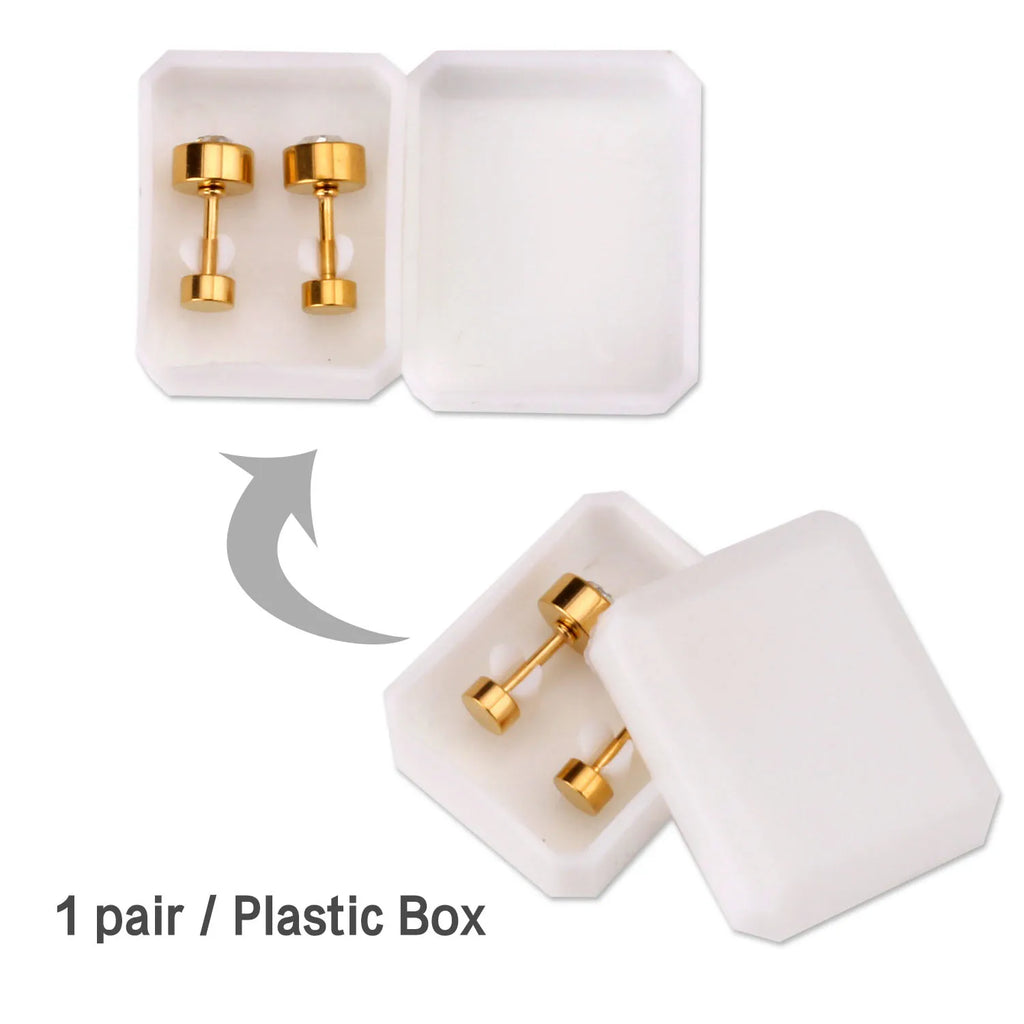 LUXUSTEEL 3mm-7mm Black White CZ Zircon Stud Earrings | Screw Back Stainless Steel No Fade