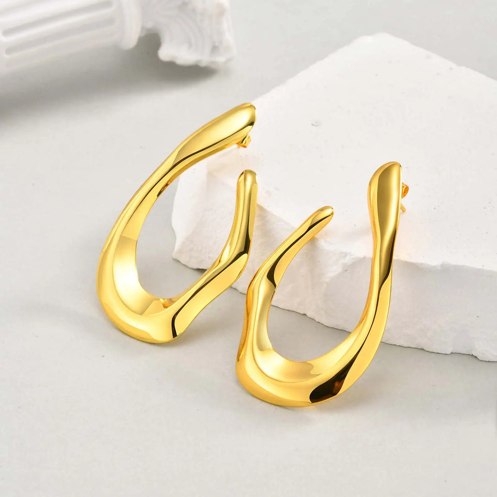 Irregular U-Shaped Earrings for Women | Gold Stainless Steel Geometric Studs
