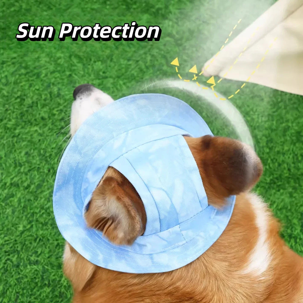 Dog Sun Hat with Ear Holes | Breathable Cotton Bucket Hat for Small Pets