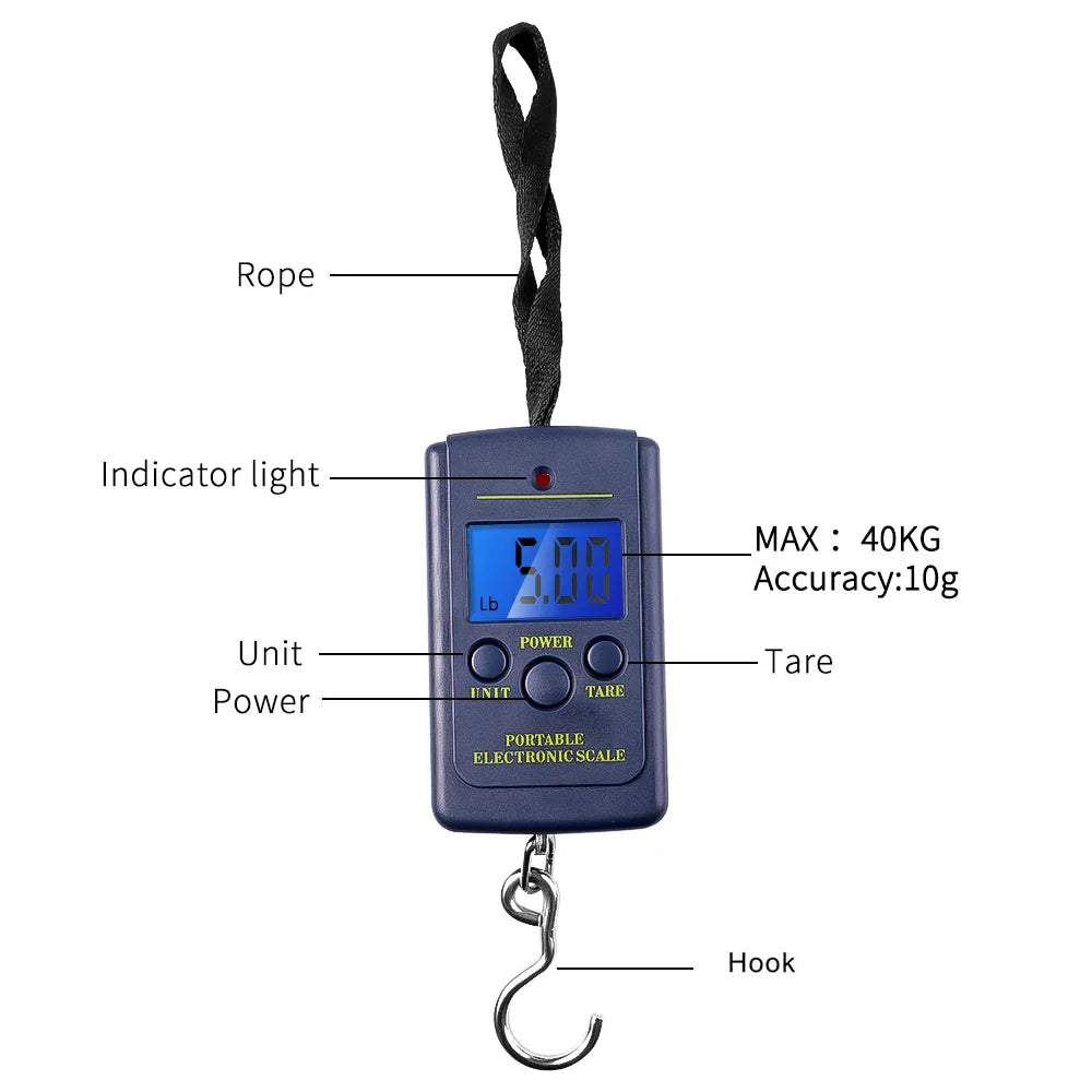 Portable Digital Hanging Scale | 0.01kg to 40kg LCD Luggage Weighing Scale