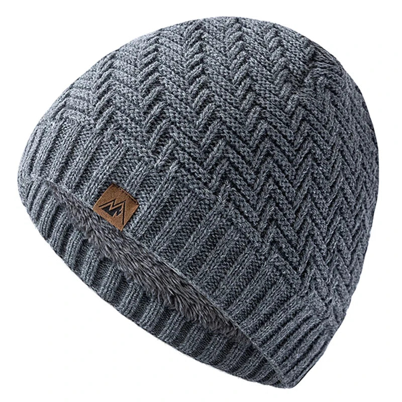 Unisex Peak Labal Winter Hat | Warm Knitted Beanie with Plush Fur Lining