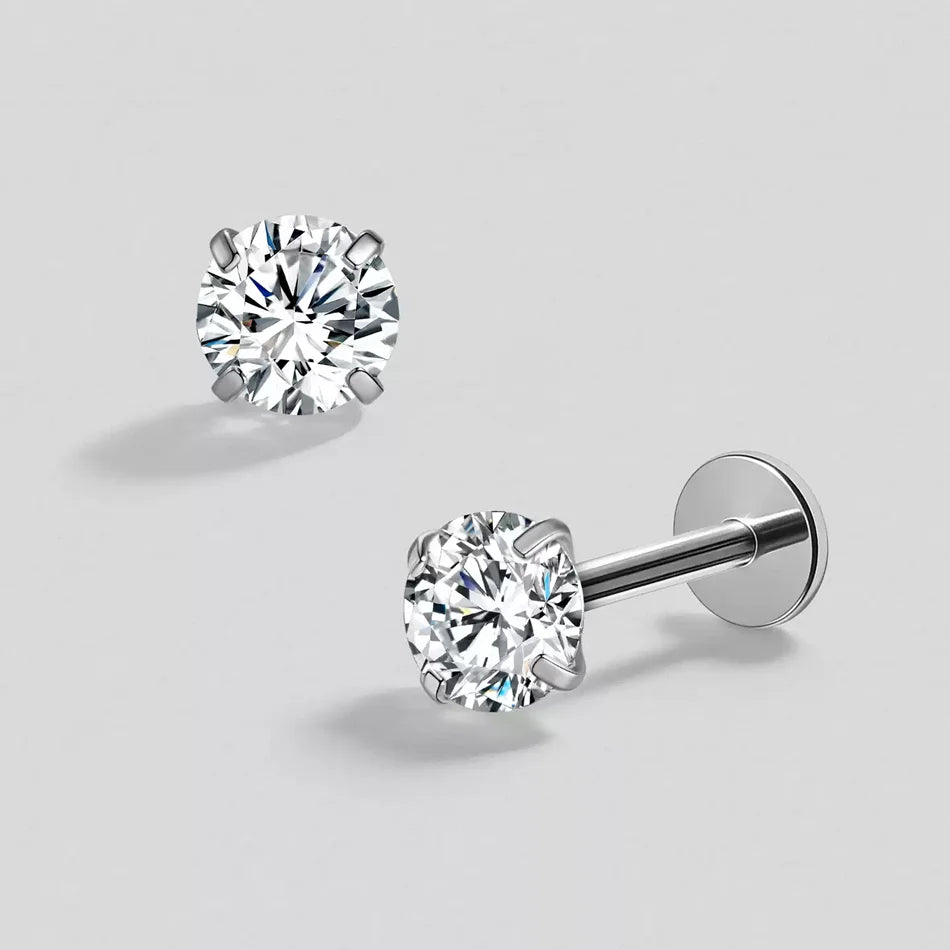 16G 18G Titanium Labret Stud Nose Ring | Zircon Internally Threaded Body Jewelry for Tragus and Helix