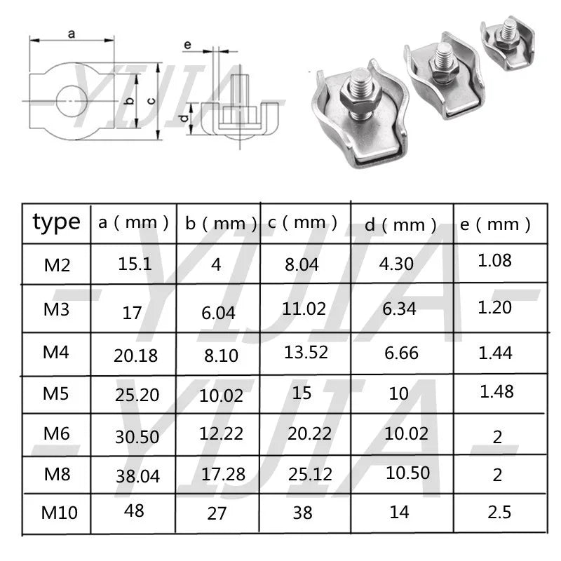 Waterproof Stainless Steel Wire Rope Clips | Single and Double Grips for M2-M6 Cable