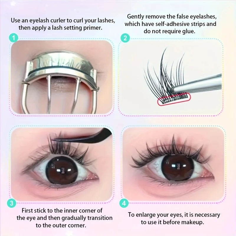 Self-Adhesive Eyelashes | No Glue Needed, C-Curl, Japanese-Korean Beauty Series for Everyday & Special Events