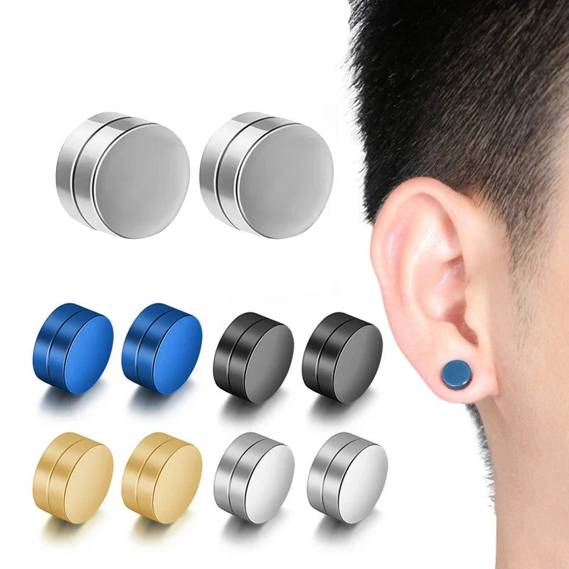 6mm/8mm/10mm/12mm Strong Magnetic Non Piercing Ear Clip | Round Circle Mens Stud Earrings