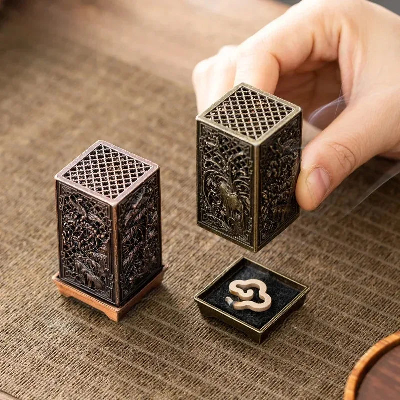 Square Vertical Incense Burner | Small Xiangyun Alloy Holder for Home Aromatherapy
