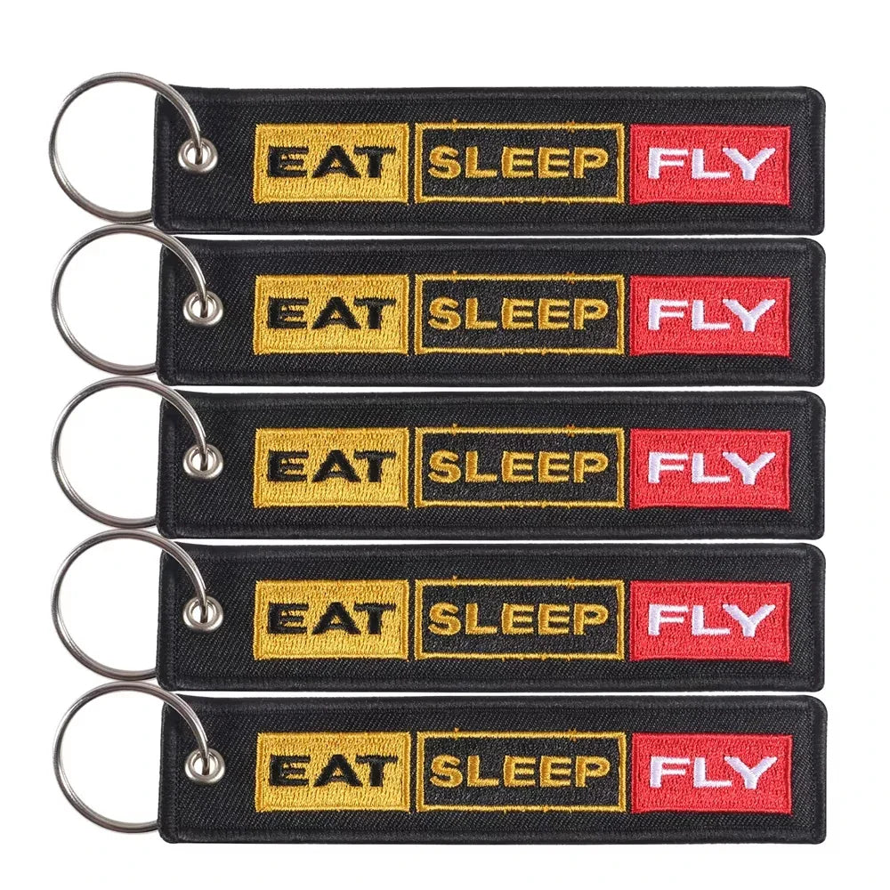 5 PCs Embroidery Eat Sleep Fly Keychains Key Ring | Aviation Pilot Gift Set