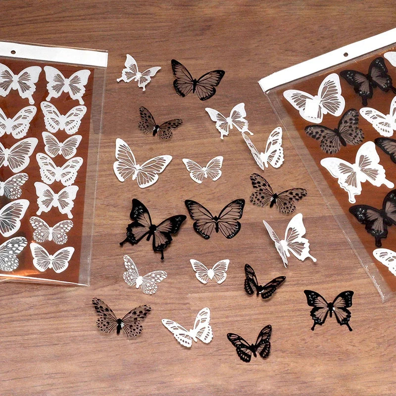 18pcs Black and White Butterfly Wall Stickers | Elegant PVC Decals for Home Decor