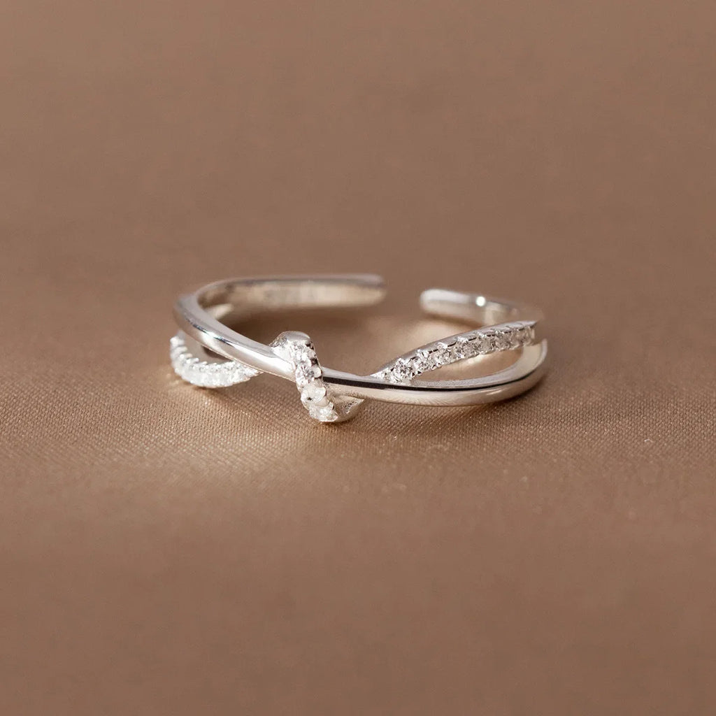 925 Sterling Silver Cross Knotting Zircon Ring | Women's Wedding Cocktail Jewelry