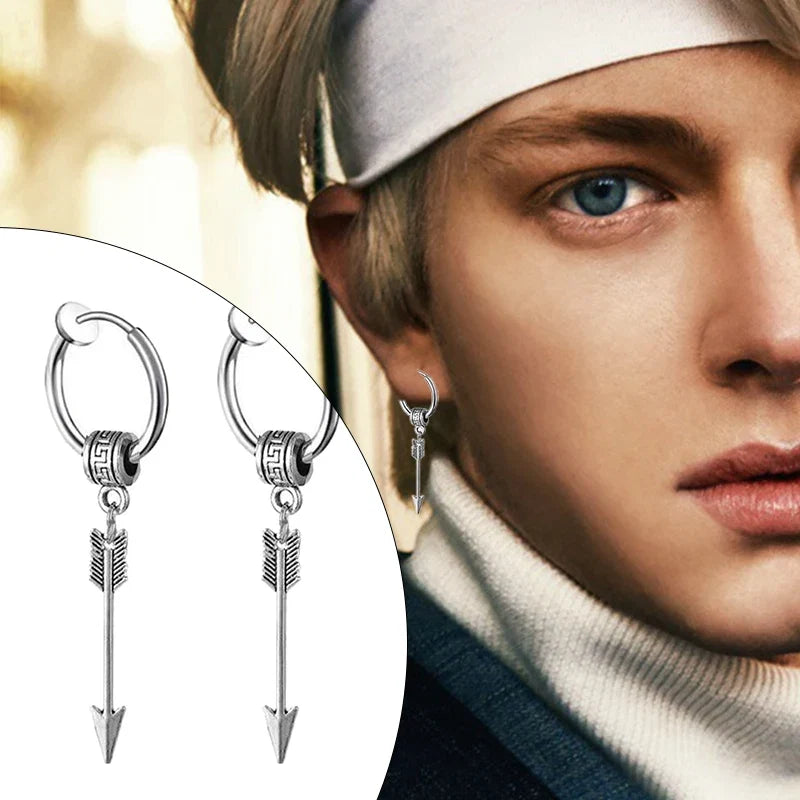 Black Arrow Punk Stainless Steel Stud Earrings | Unisex Gothic Ear Clip Set