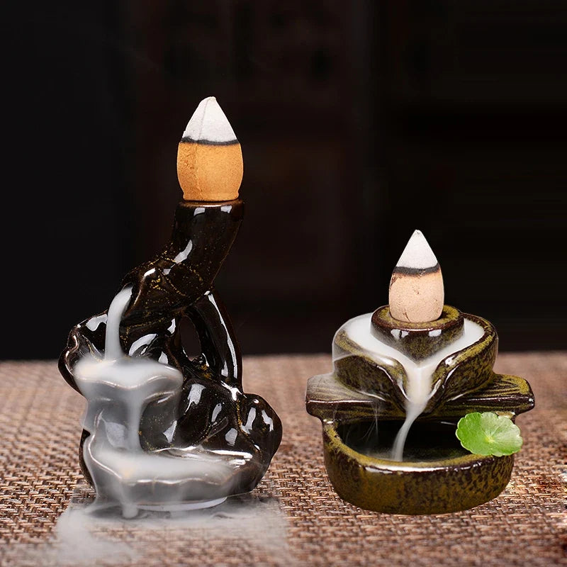 Mini Ceramic Gourd Incense Burner | Backflow Cone Censer for Desk Decor