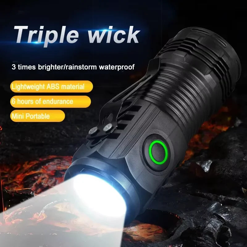 Portable Mini LED Flashlight | 3LED USB Rechargeable with Pen Clip