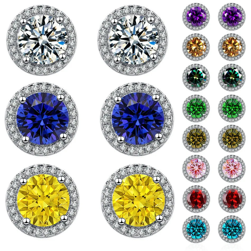 925 Sterling Silver Stud Earrings | Zircon and Colored Gemstone Elegant Jewelry