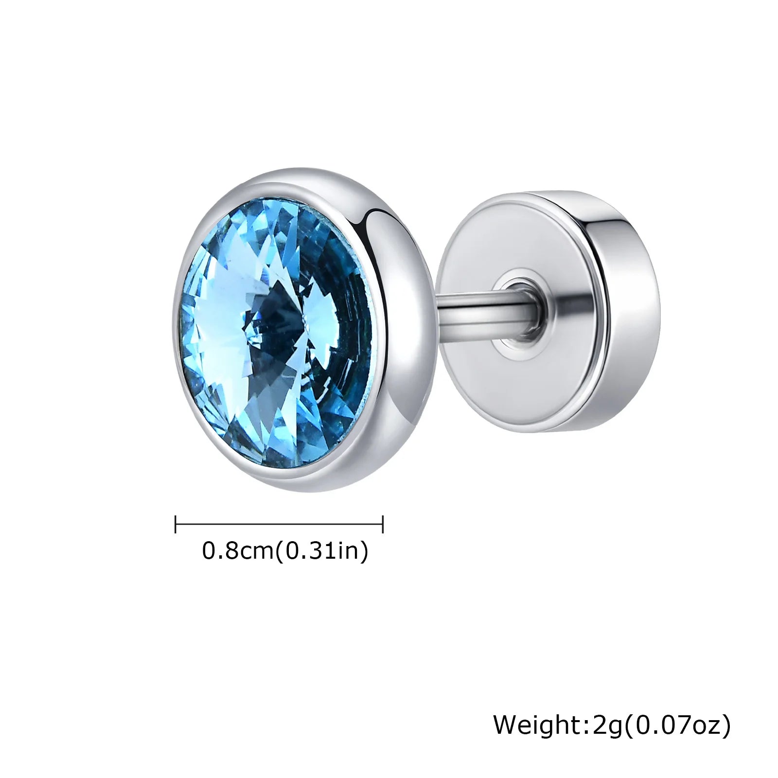 8mm Stainless Steel Screw Back Earrings for Men | Faceted Zircon Studs