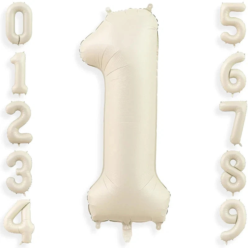 Cream Foil Number Balloons 1-9 Set | Large Digital Birthday Party Decor