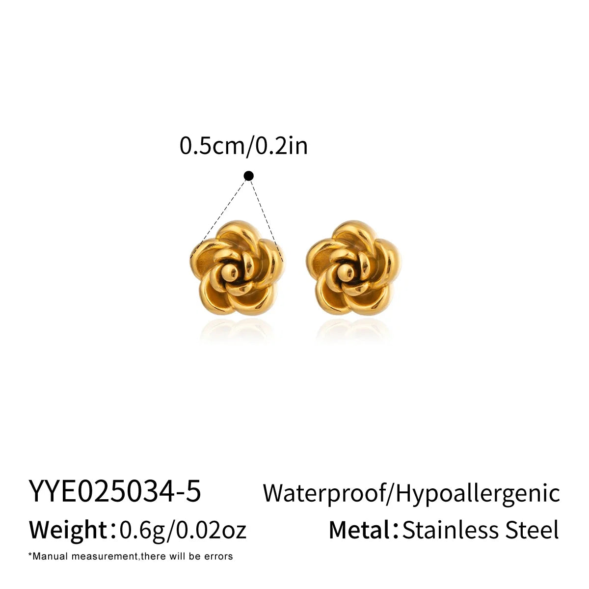 Rose Flower Stud Earrings | 18K Gold Plated Stainless Steel Daily Jewelry for Women