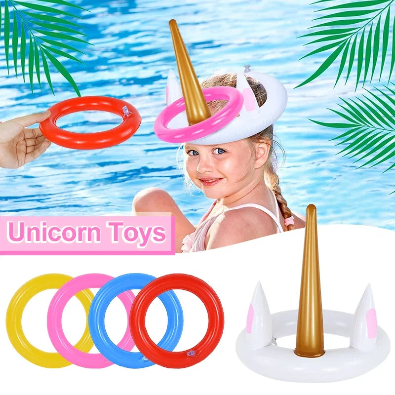 Unicorn Inflatable Ring Toss Game | Kids Birthday Party Beach Pool Toy