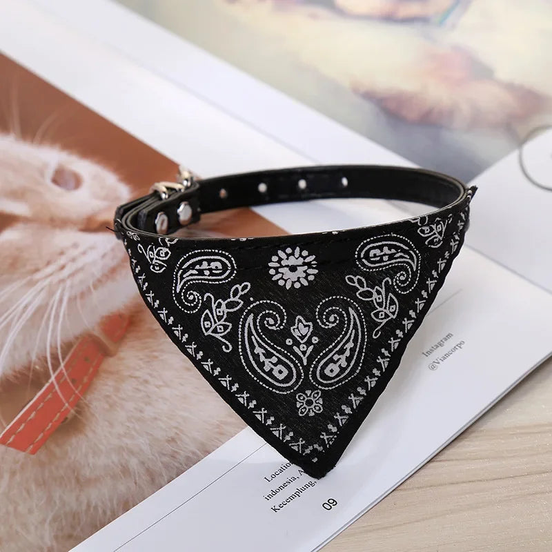 Adjustable PU Dog Cat Collar with Detachable Scarf | Pet Accessories for Small Medium Dogs and Cats