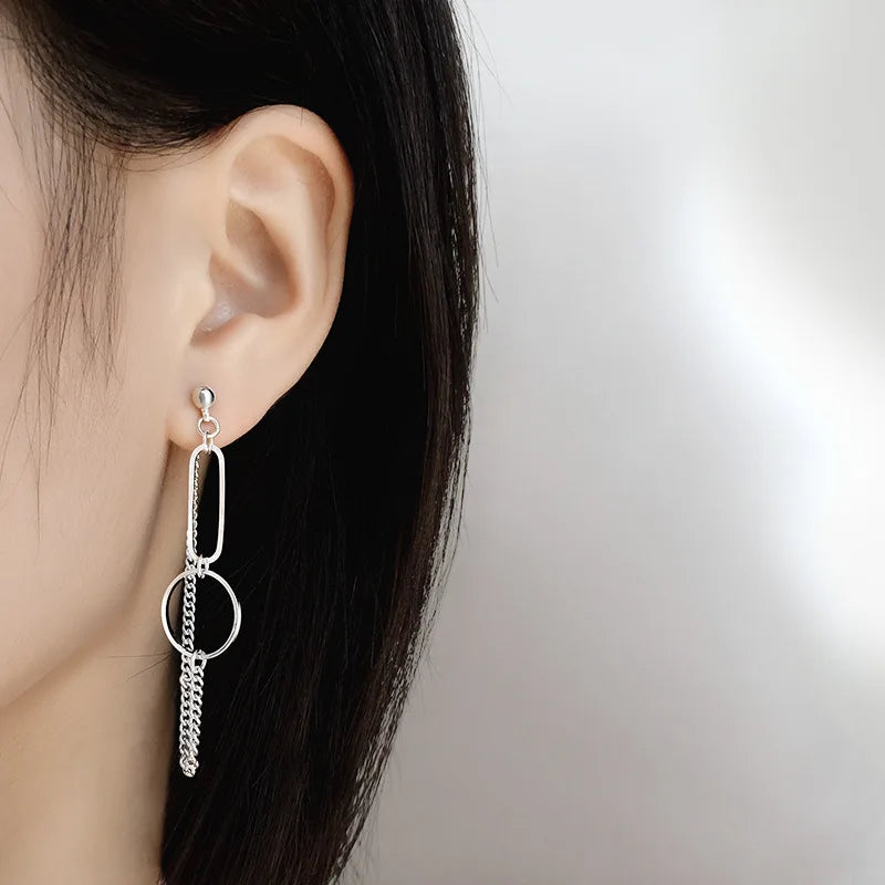 Silver Asymmetrical Geometric Drop Earrings | Trendy Punk Hip Hop Jewelry for Women