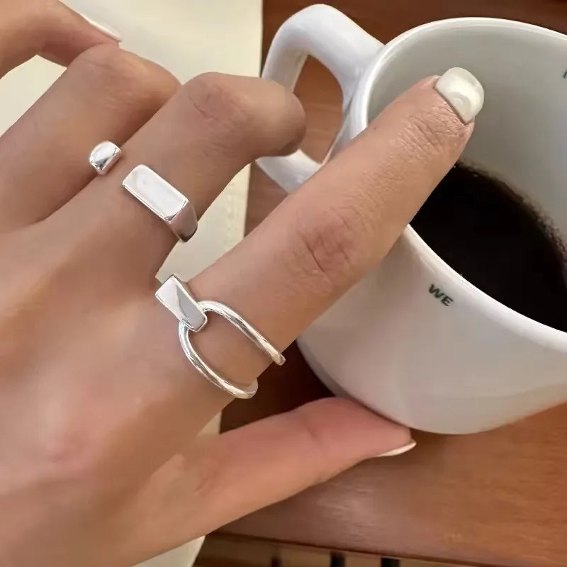 VENTFILLE 925 Sterling Silver Adjustable Rings | Vintage Hip Hop Couples Jewelry