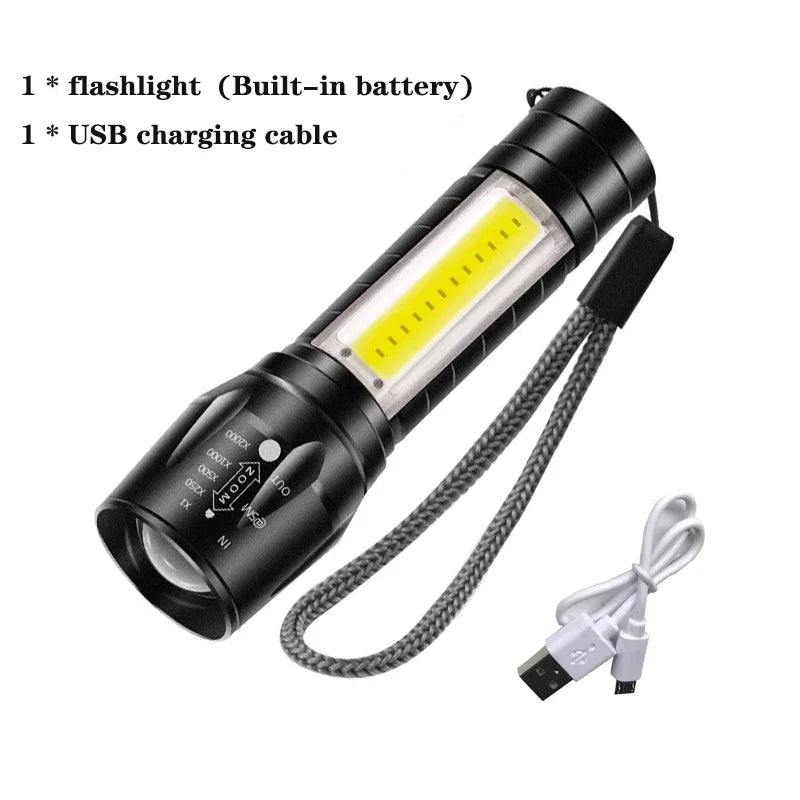 Portable Rechargeable Zoom LED Flashlight | Mini Torch for Camping
