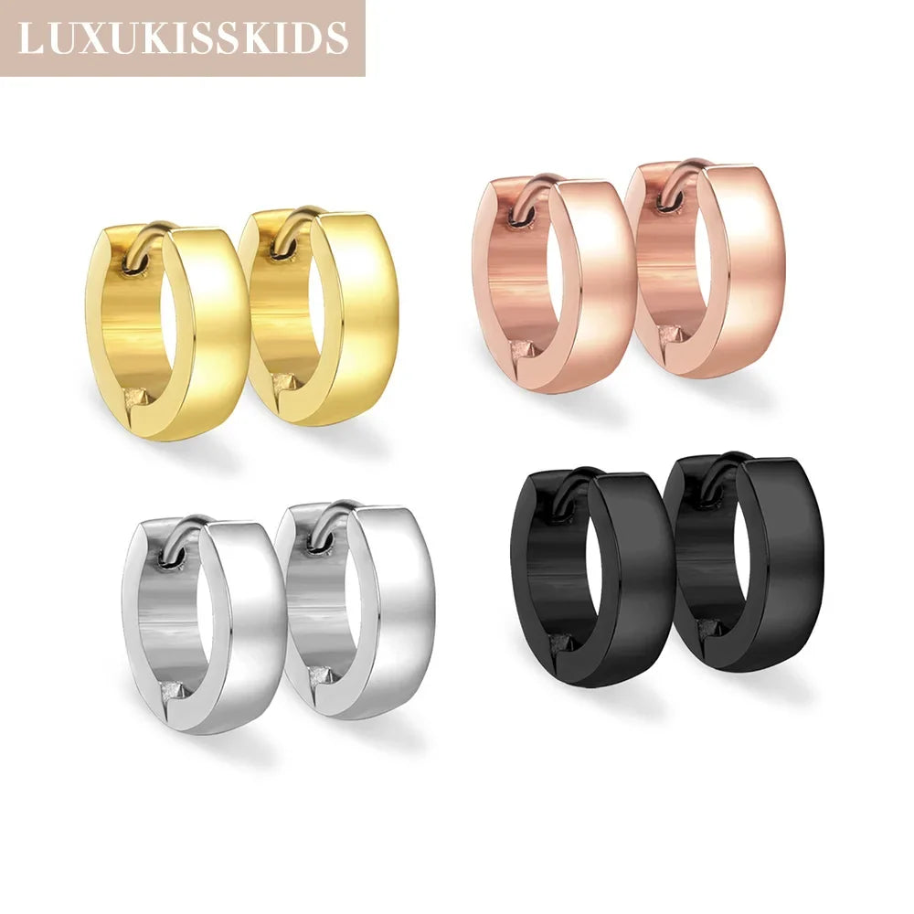 Solid Smooth Hoop Earrings Rosegold Black Stainless Steel Simple Round Ear Clips | Unisex Fashion Jewelry